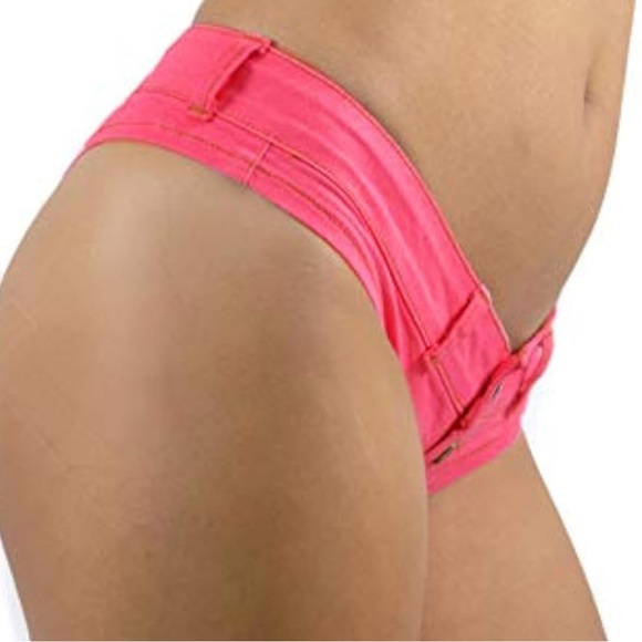 Hot pink low waisted stretchy mini denim short shorts - Picture 3 of 4